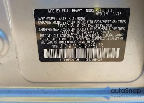 2014 Subaru Xv Crosstrek 2.0I Premium z USA, uszkodzony, nr VIN JF2GPACC2E8235113